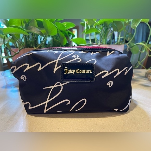 Juicy Couture Handbags - Juicy Couture Cosmetic Bag-Black with White Lettering and Pink Closure Zipper